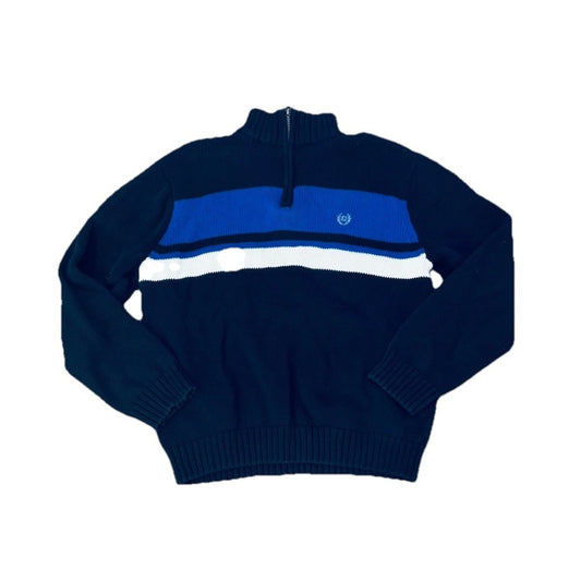 Men's Chaps 1/4 Zip Pullover Sweater Large Black Blue Cream Knit