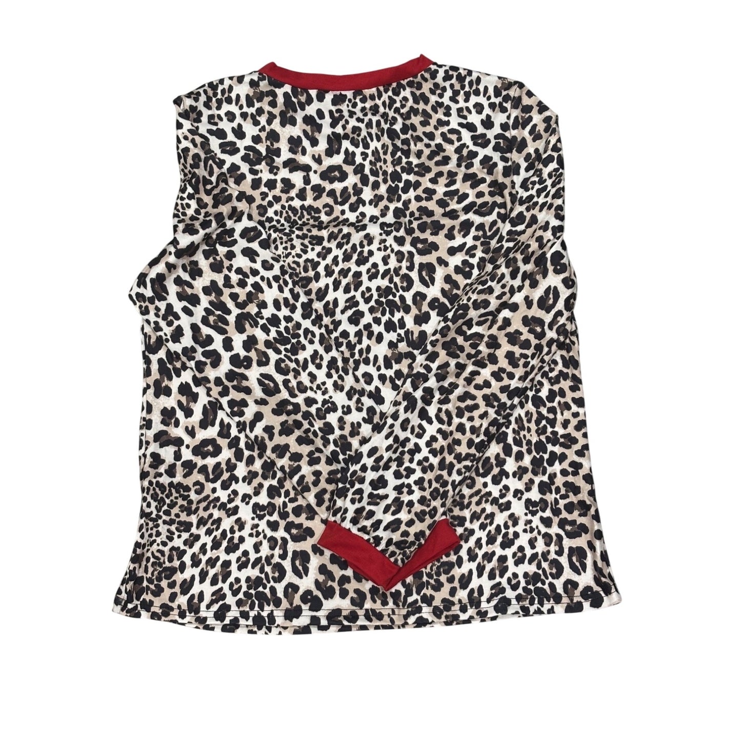Leopard Print Long Sleeve Top With Red Trim Size Medium
