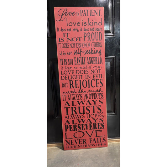 Inspirational Wood Wall Art Sign 1 Corinthians 13:4-8 Quote Red & Black Home Decor