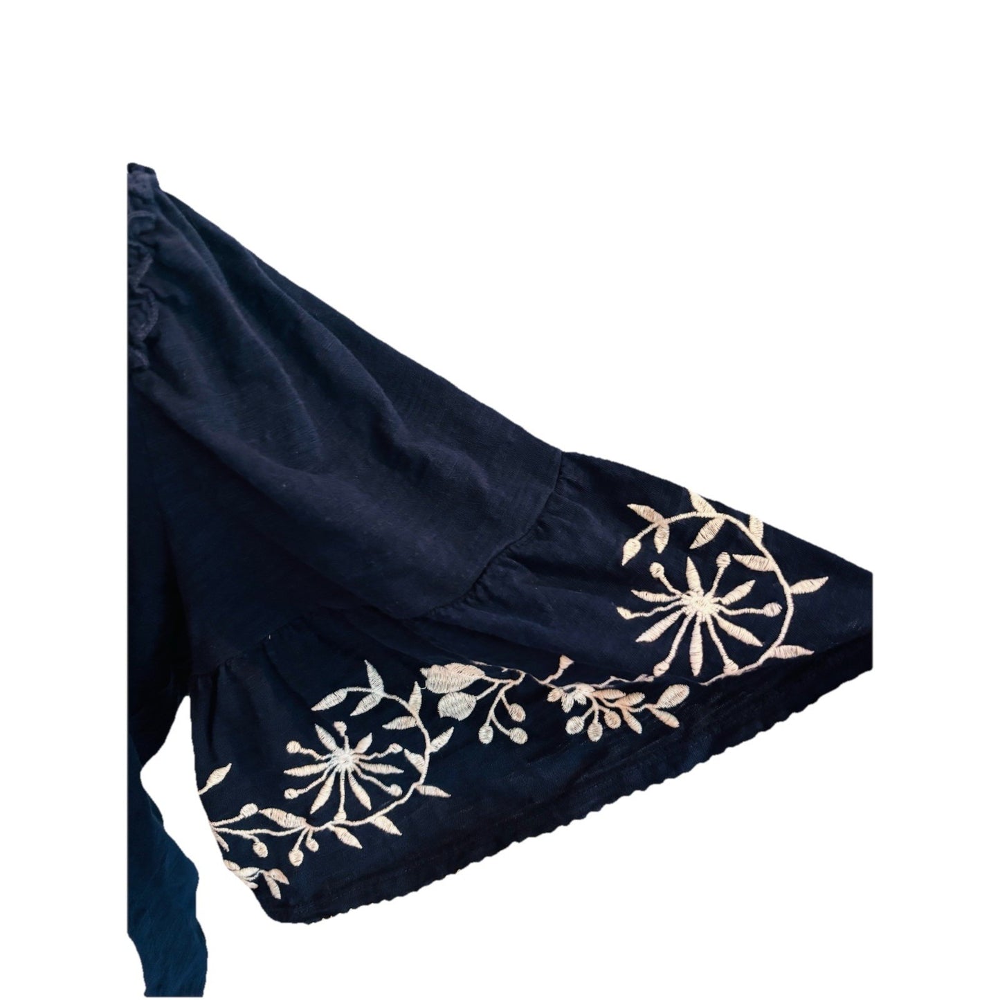 Crown & Ivy Navy Woman’s Flutter Bell Sleeve Top With Embroidery Size XL