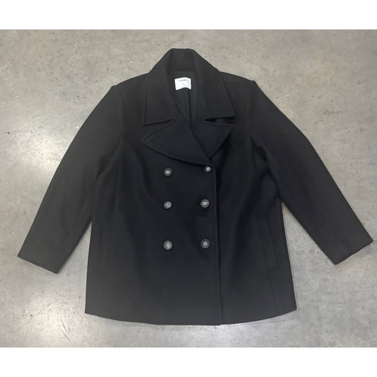 Old Navy Women’s Pea Coat Size M Long Sleeve Double Breasted Wool Black L10