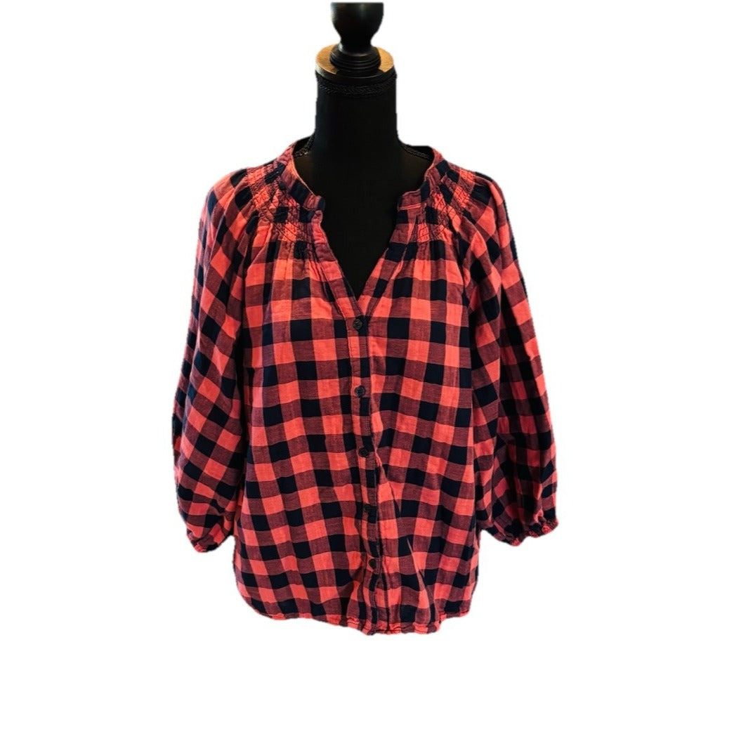 Time and Tru Women's Button Down Top with Puff Sleeves size XL