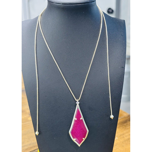 Kendra Scott Olivia Maroon Jade Gold Pendant Necklace Adjustable Length Gift