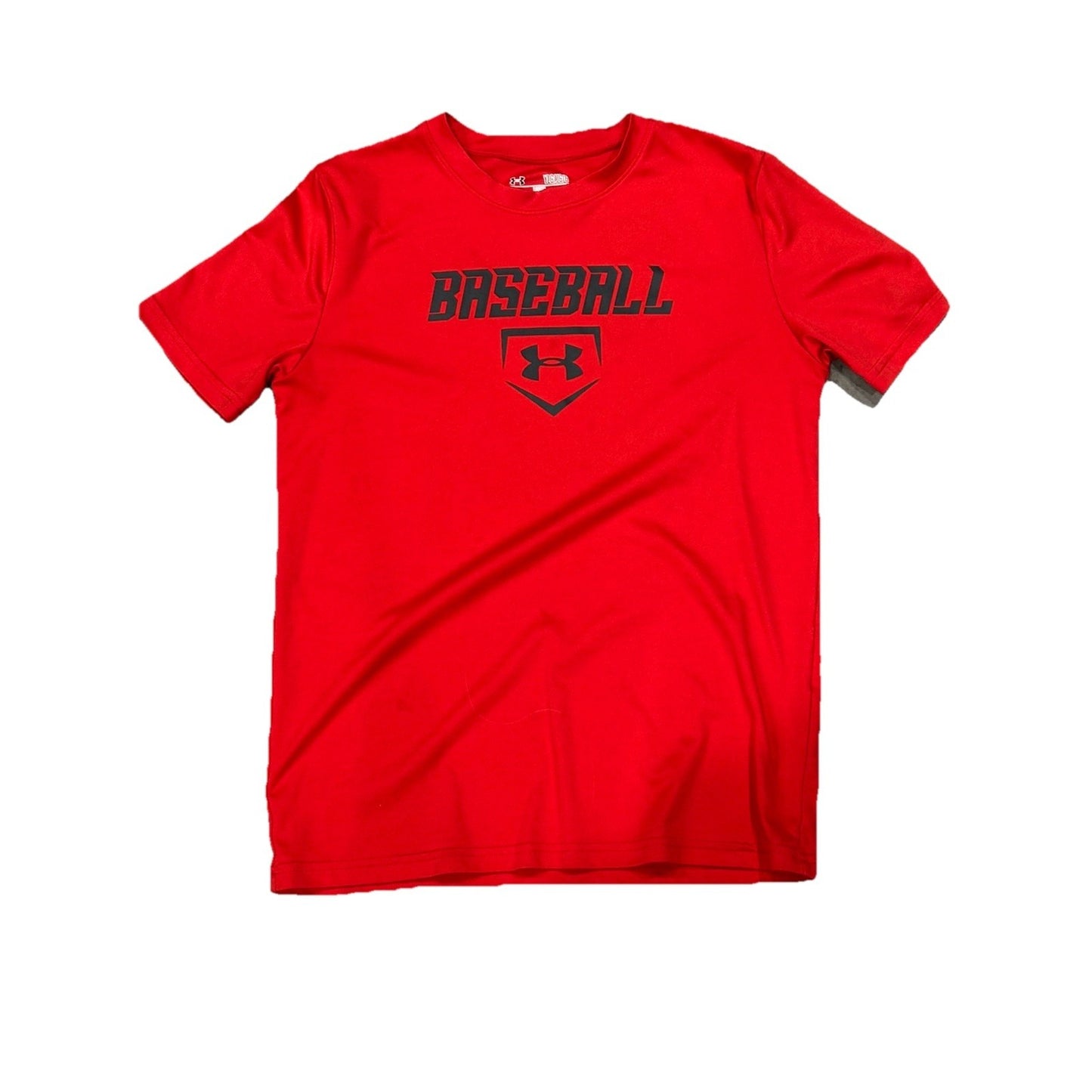 Under Armour Boys tshirt says Baseball Ylg Loose Heatgear Red 100% polyester