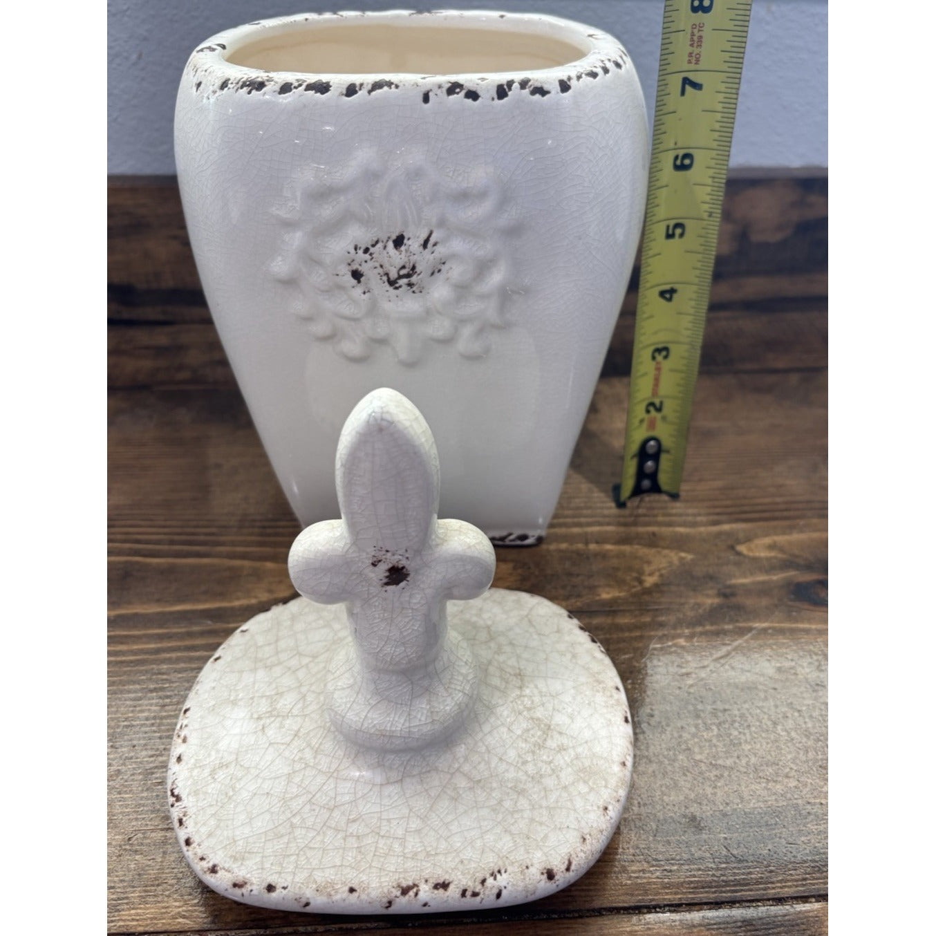 Small White Decorative Canister About 9.5 Inches