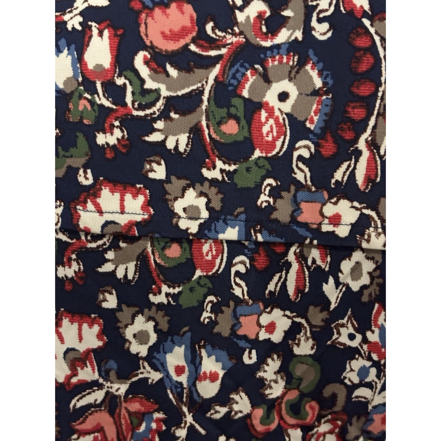 Tory Burch Floral Keyhole Long Sleeve Dress V Neck Round Knee Length Navy Large