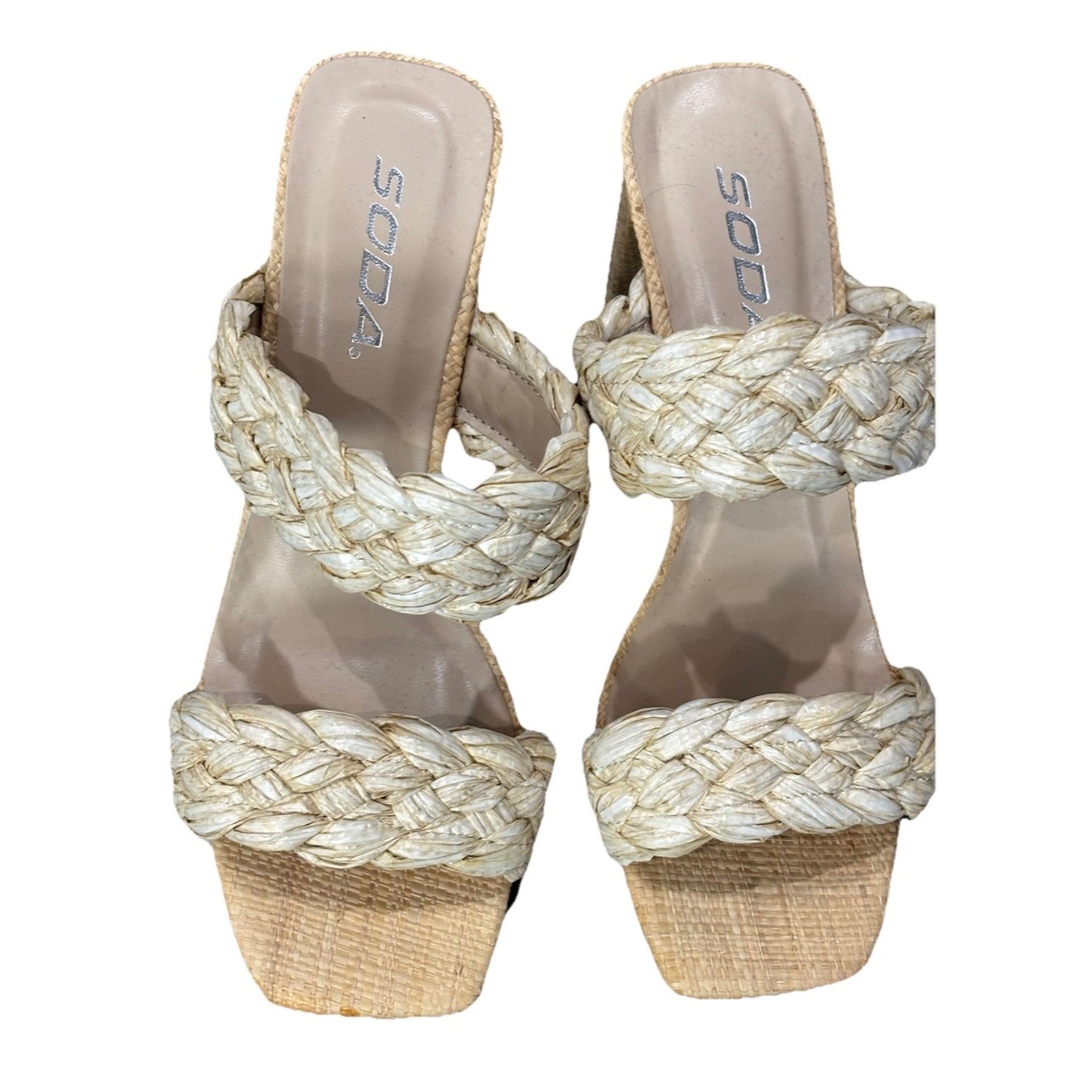 Soda Braided Slip On Heels Natural Color Size 6.5 NWOT