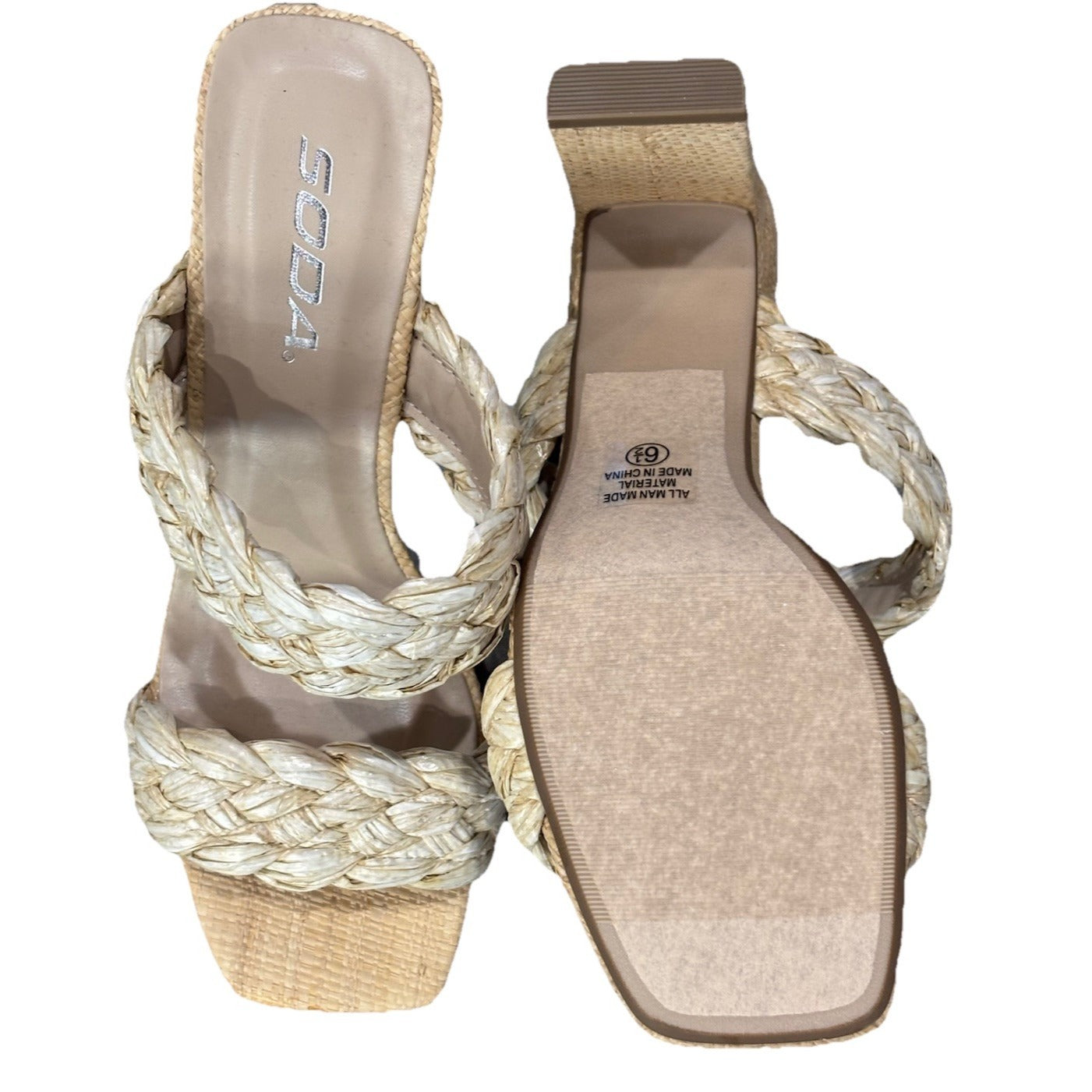 Soda Braided Slip On Heels Natural Color Size 6.5 NWOT