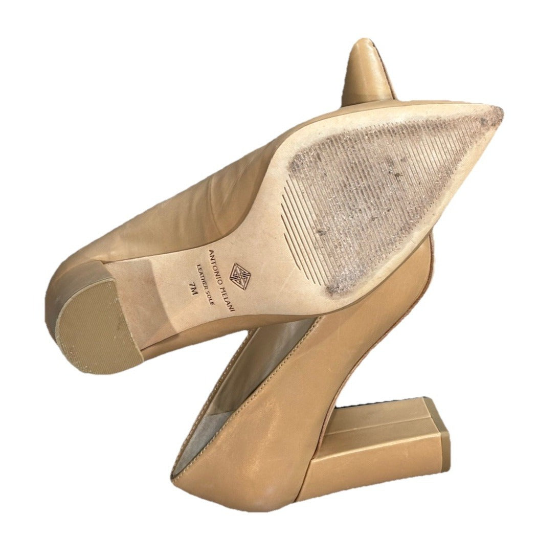 Antonio Melani Haynes Nude Leather Block Heels Size 7