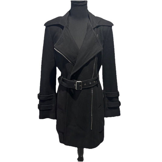 Guess Los Angeles Vintage Wool Black Belted Trench Coat Size Medium