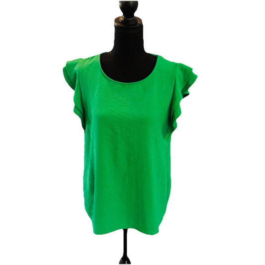 Les Amis Green Blouse Short Sleeve Size Small