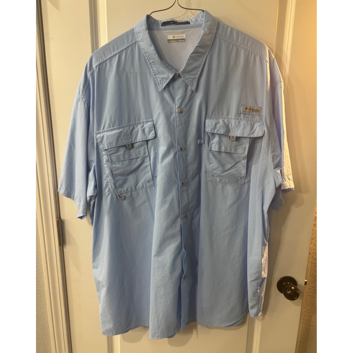 Columbia Mens PFG Bahama II Short Sleeve Shirt 4XLT Sky Blue Lightweight Fishing Shirt