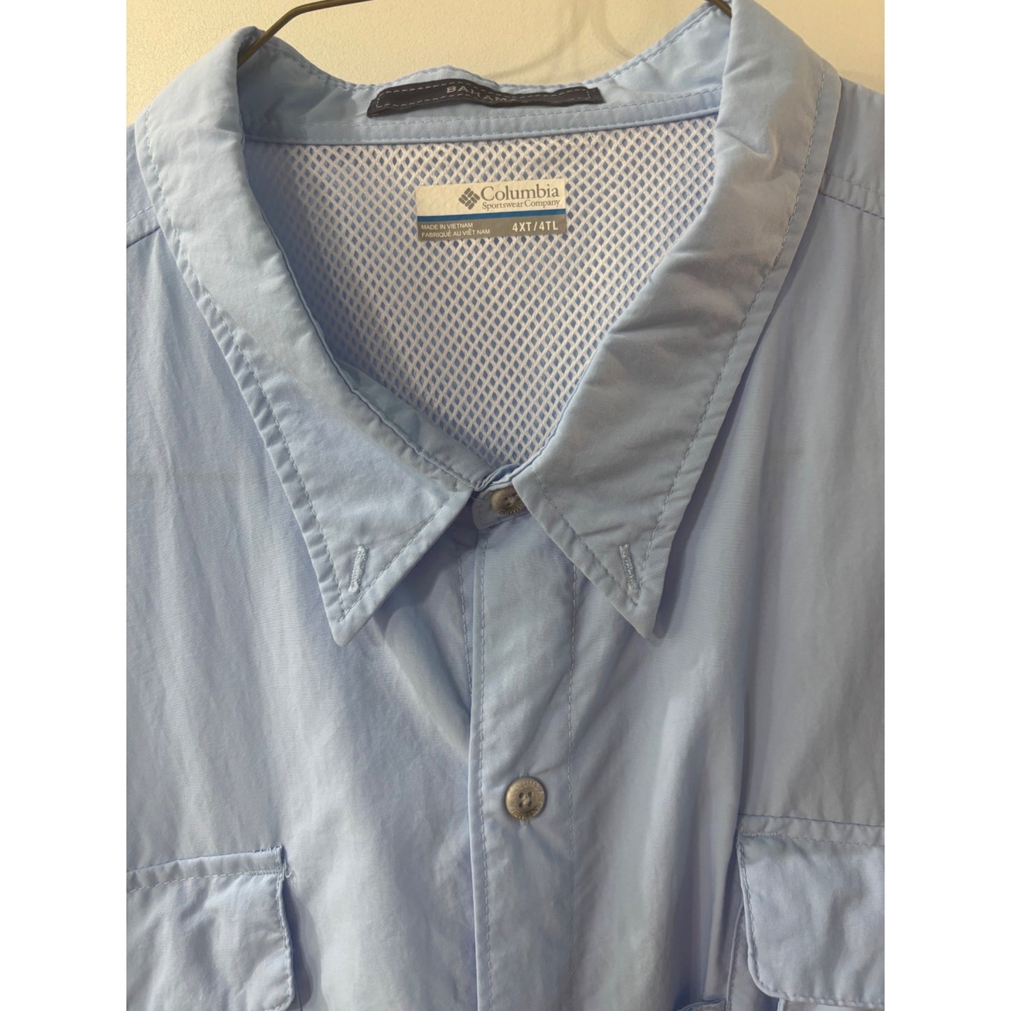 Columbia Mens PFG Bahama II Short Sleeve Shirt 4XLT Sky Blue Lightweight Fishing Shirt