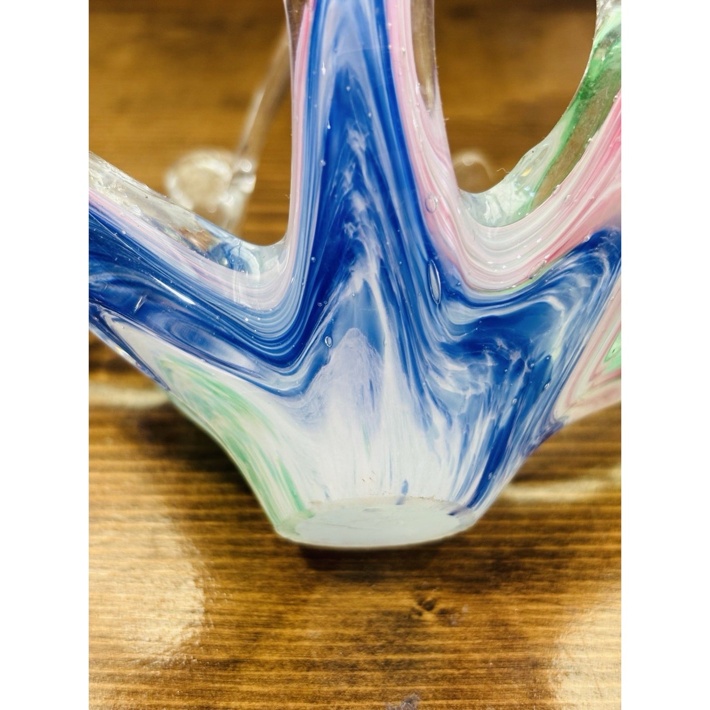 Vintage Murano Pastel Rainbow Swirl Hand Blown Art Glass Basket Bowl