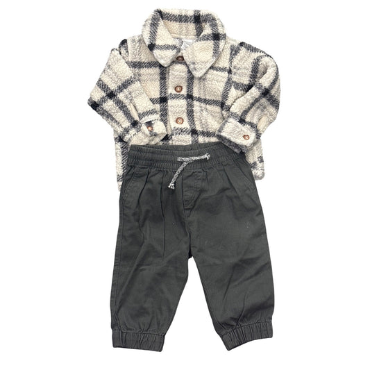 Carters Baby Sherpa Plaid Jacket & H&M Jogger Pants Set 12M Cozy Winter Outfit