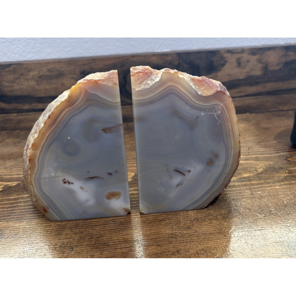 Natural Polished Agate Geode Heavy Rock Bookends - Beautiful For Book Display