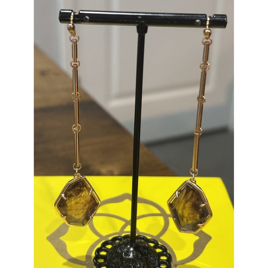 Kendra Scott Rose Gold Charmian Sable Mica Long Large Drop Dangle Earrings