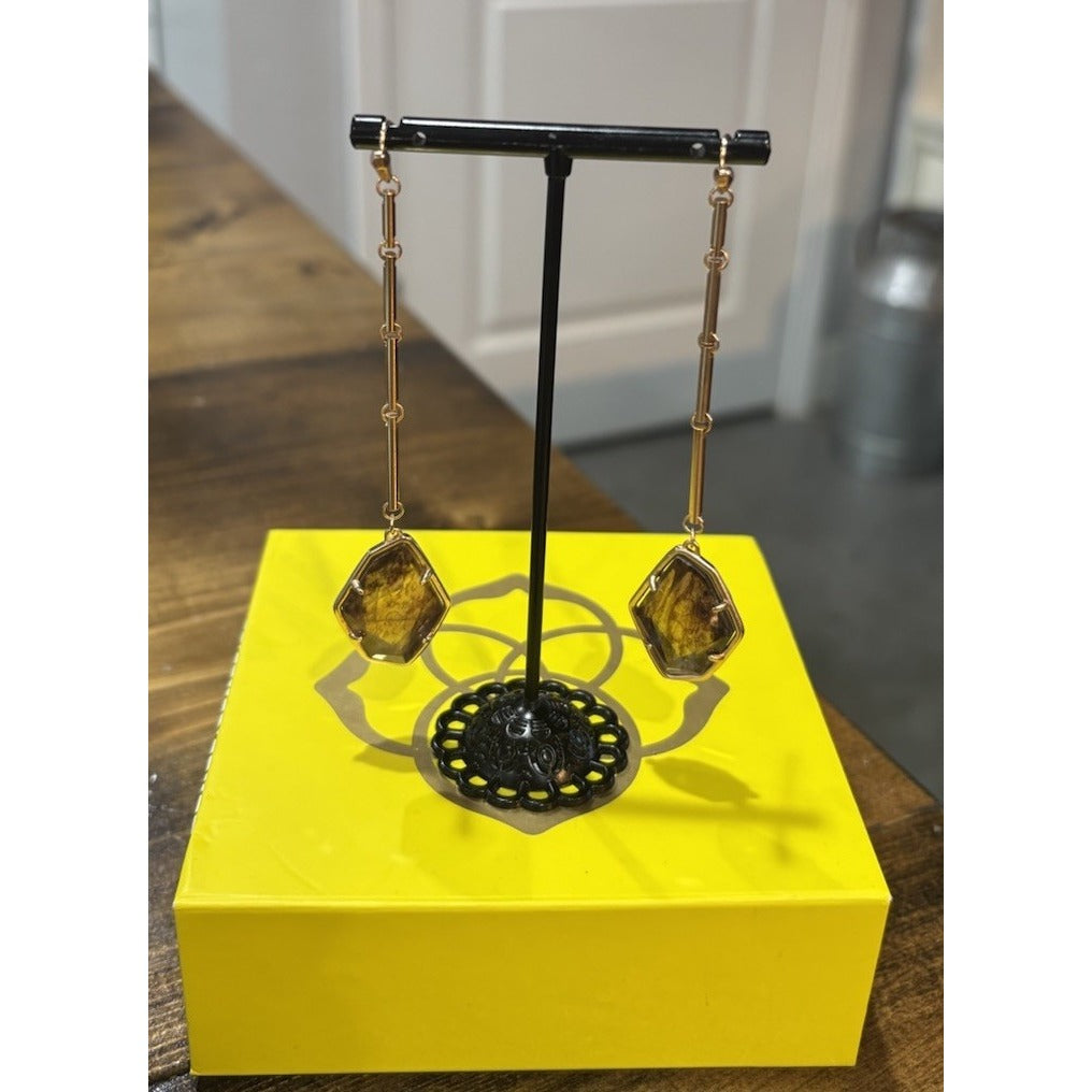 Kendra Scott Rose Gold Charmian Sable Mica Long Large Drop Dangle Earrings