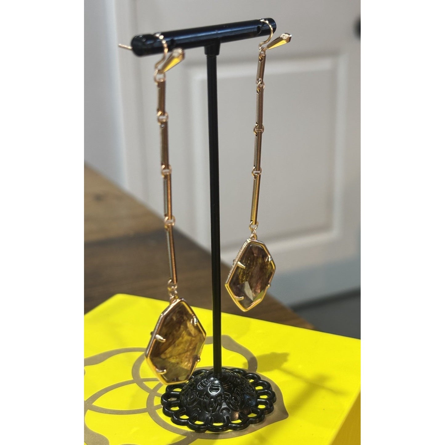 Kendra Scott Rose Gold Charmian Sable Mica Long Large Drop Dangle Earrings