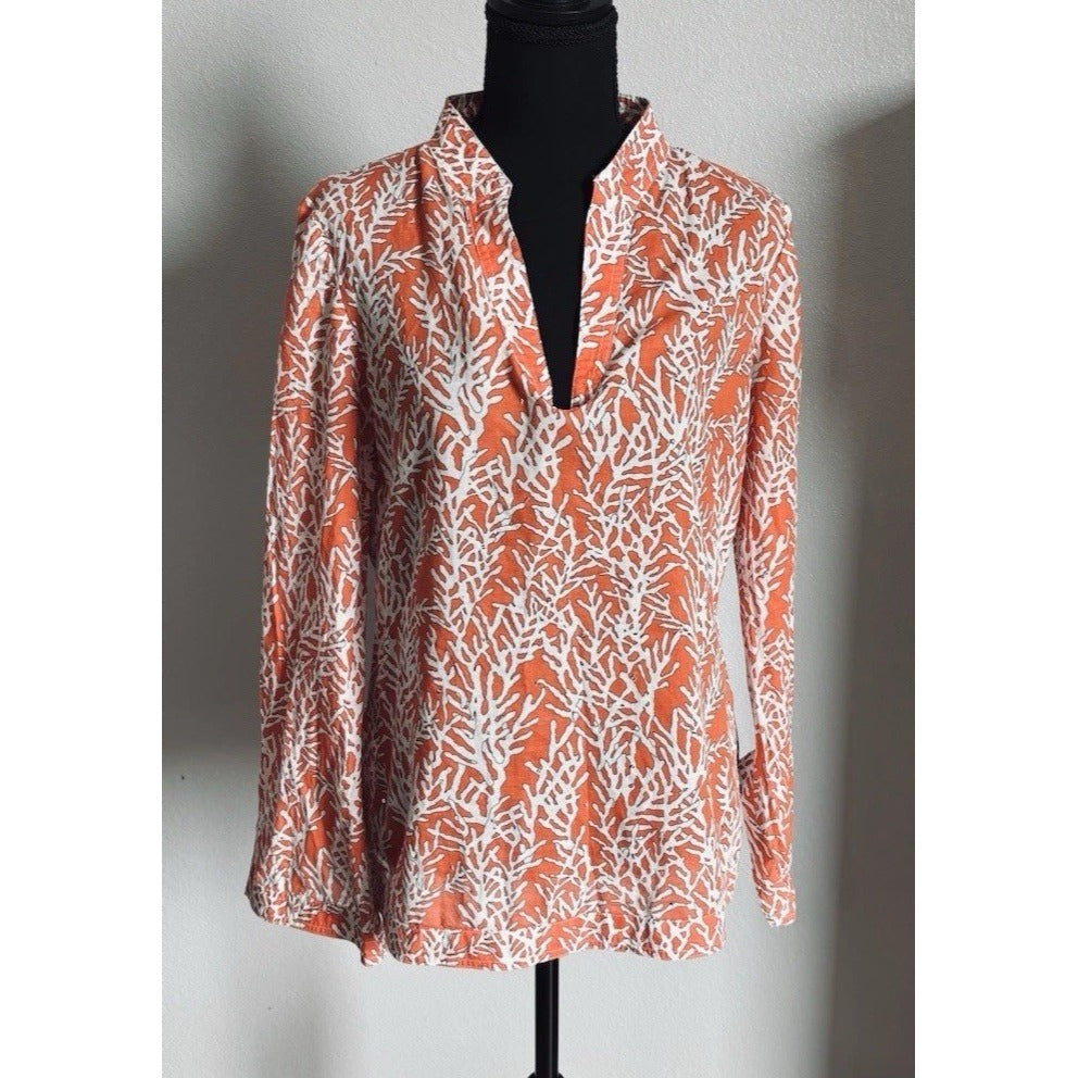 Tory Burch Womens Size 6 Orange Long Sleeve Cotton Tunic Blouse