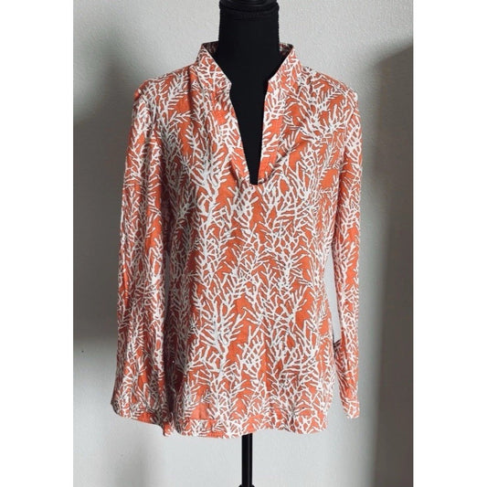Tory Burch Womens Size 6 Orange Long Sleeve Cotton Tunic Blouse