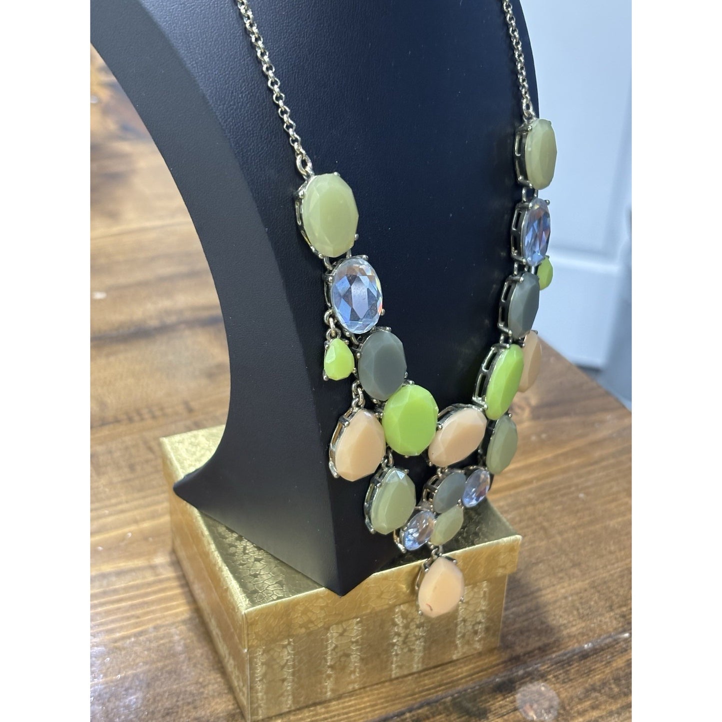 J. Crew Pink Green Gray Soft Pastel Oval Statement Bib Necklace