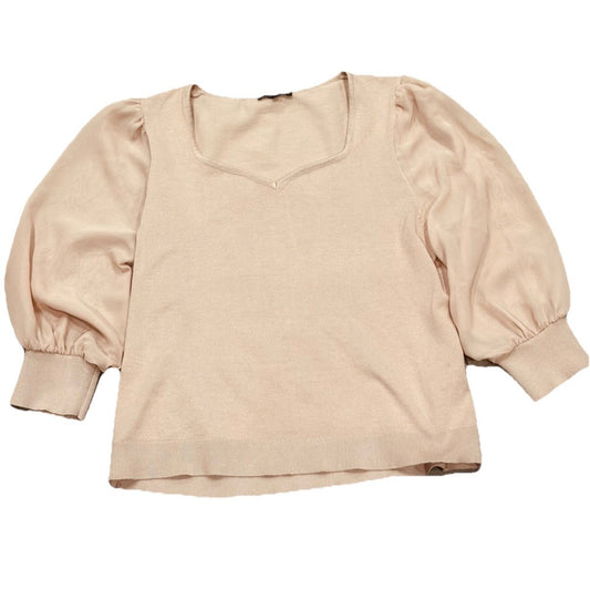 adrianna papell Sheer Ballon Sleeve Sweater In Blush Size Large