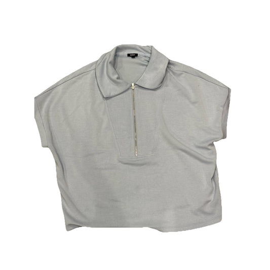 Express 3/4 Zip Short Sleeve Top Super Soft Light Blue